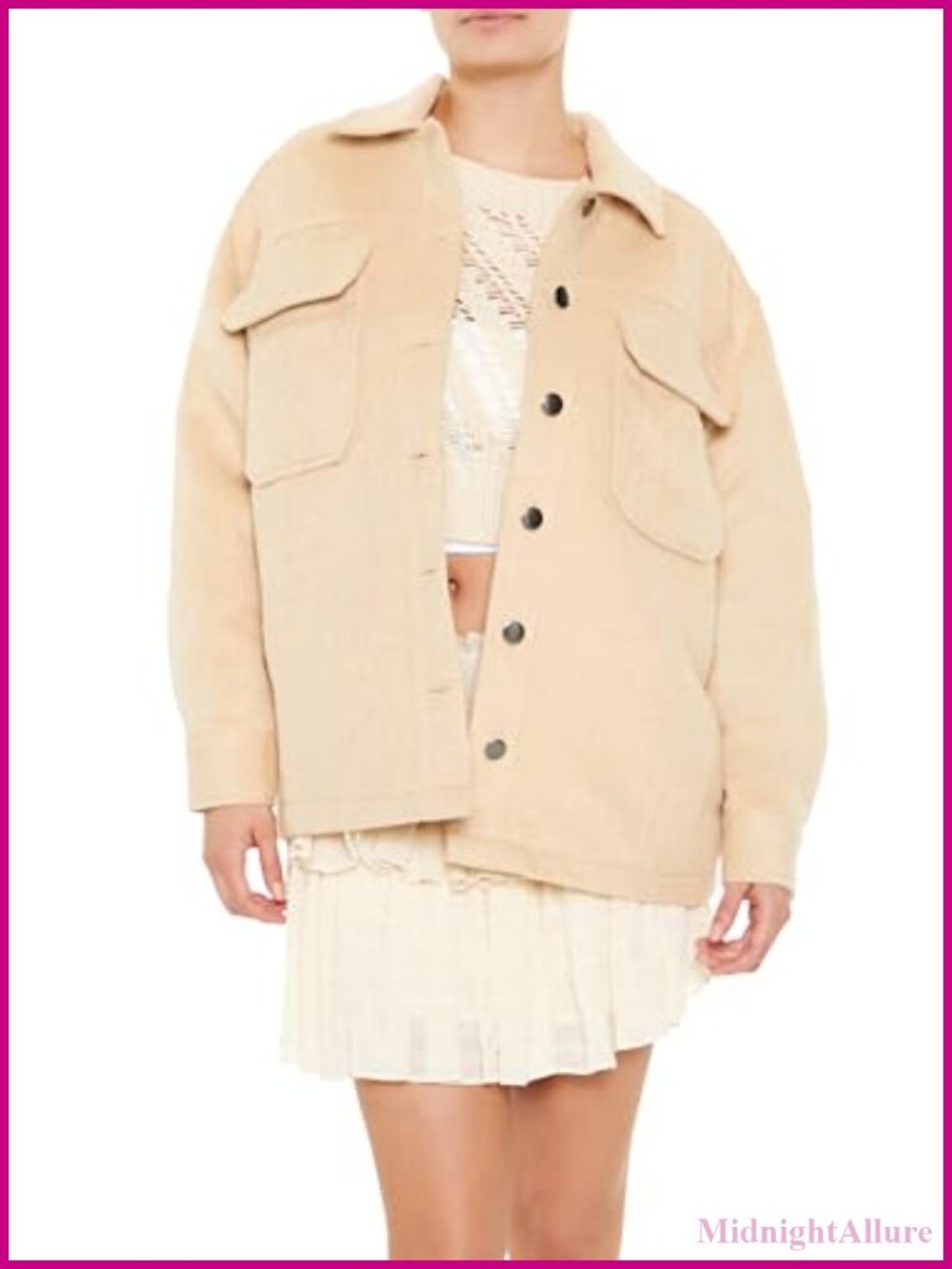 Plus Size Faux Suede Shacket Button Front Casual Jacket